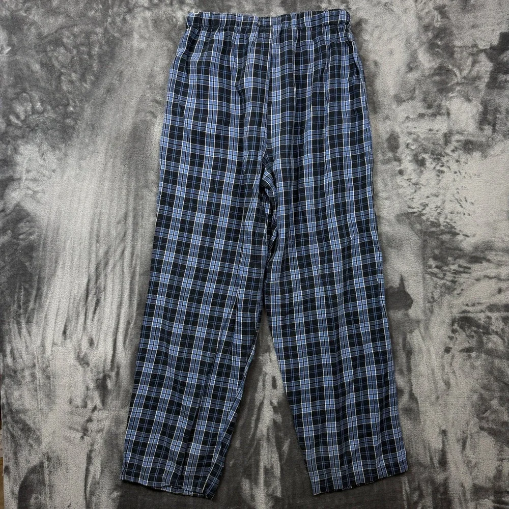 Chaps Pajama Pants Mens M Blue Plaid Cotton Drawstring Lounge Sleepwear